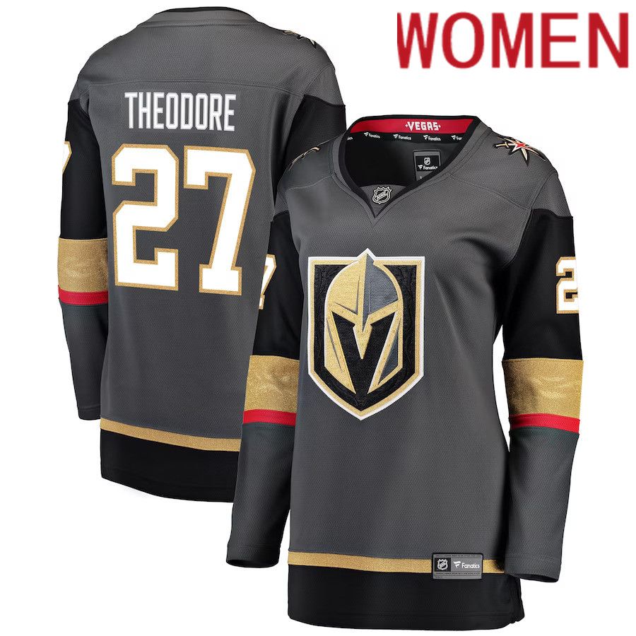 Women Vegas Golden Knights 27 Shea Theodore Fanatics Branded Gray Alternate Breakaway Player NHL Jersey